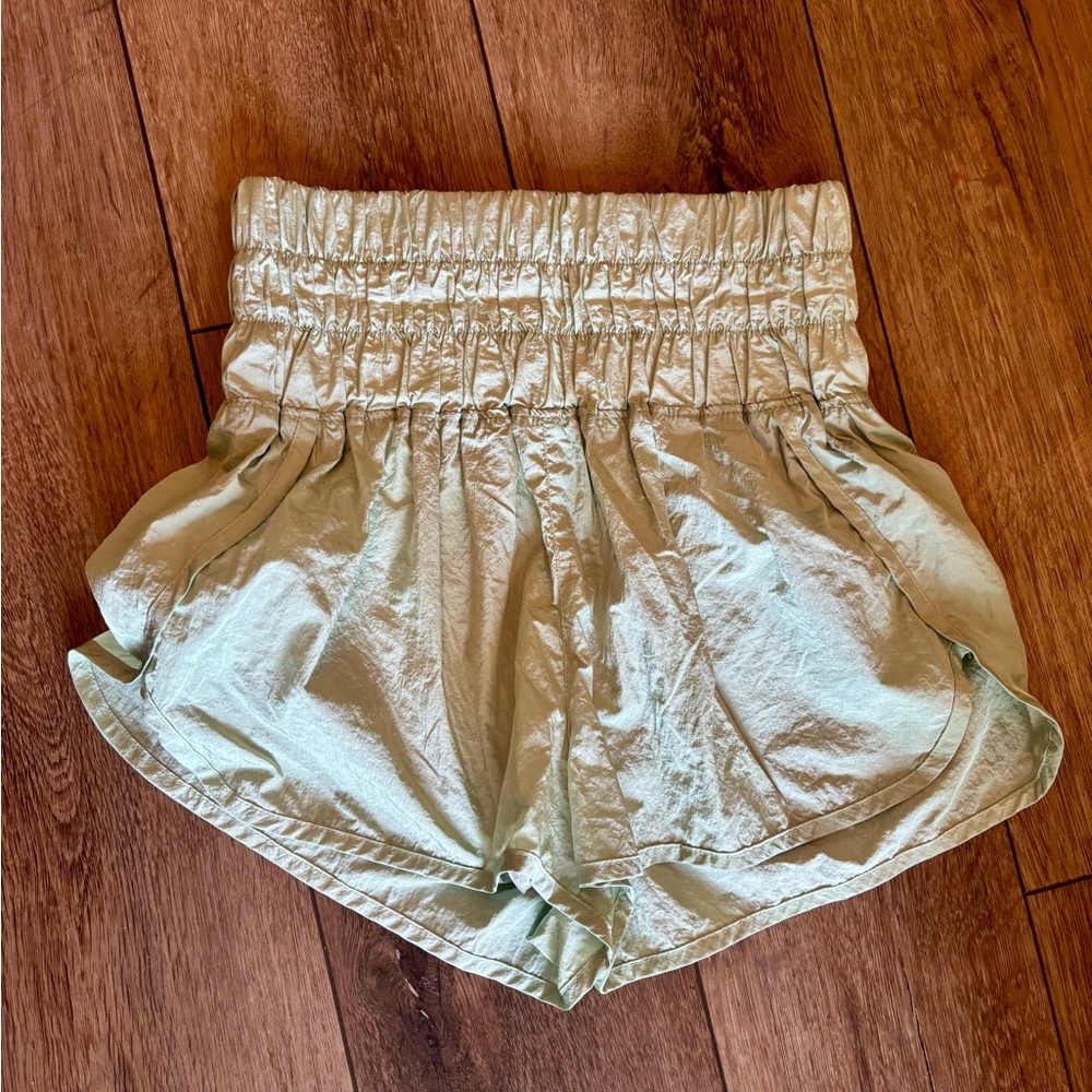 FP Movement The Way Home Light Green Women's High-Waist Smocked Lounge Shorts